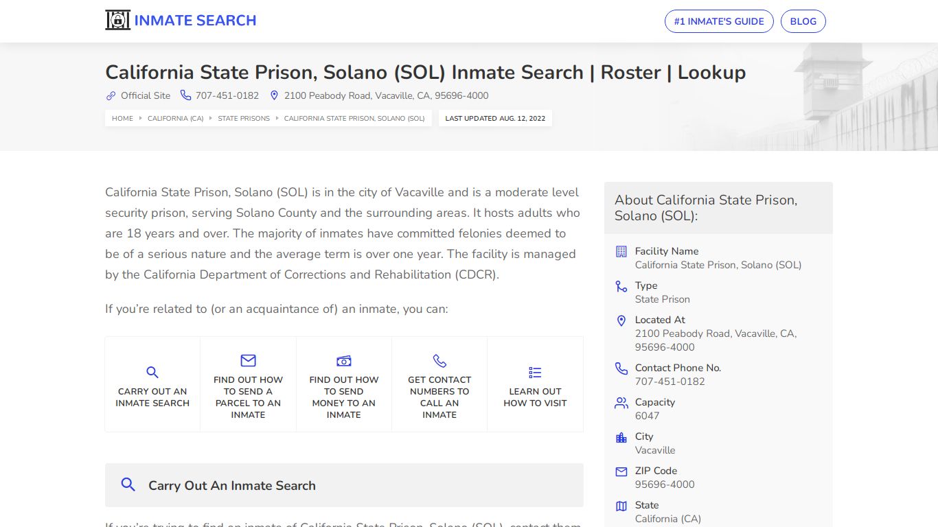California State Prison, Solano (SOL) Inmate Search ...
