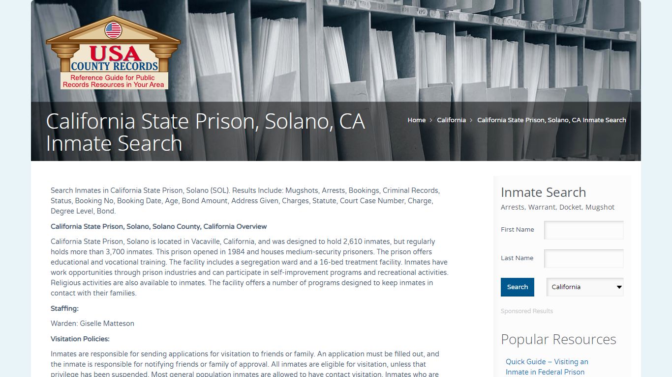 California State Prison, Solano, CA Inmate Search | Name ...